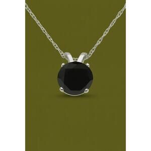 1ct Black Diamond Solitaire Pendant | 14K White Gold | Gift Box Appraisal Card